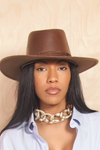 Brown Leather Cowboy Brim Hat