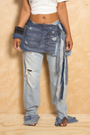 *Dark Washed Distressed Denim fringe wrap skirt - FINAL SALE