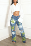 Custom Tye dye bleached Embellished Green Beaded Levi jeans vintage-MTO