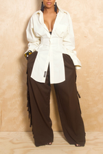 *Cream pleaded Cutout Shirt Dress