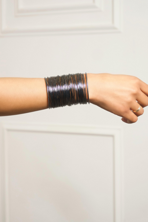 Metallic Black Multi Strand Arm Cuff Bracelet
