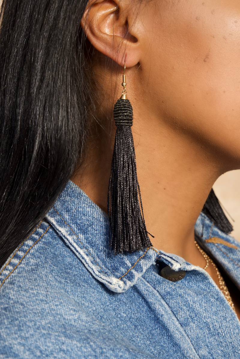 Black fringe earrings