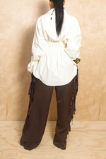 *Cream pleaded Cutout Shirt Dress