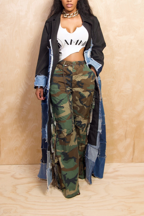 Camo Wide Leg fringe pants