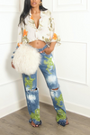 Custom Tye dye bleached Embellished Green Beaded Levi jeans vintage-MTO