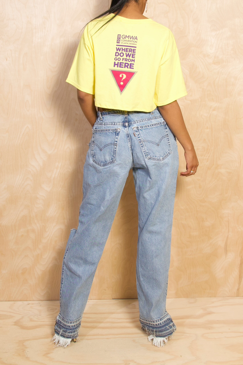 *Yellow triangle upcycled Crop top Graphic Tee (S) FINAL SALE