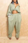 Sage green elastic button up jogger slacks two piece set