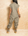 Olive Light Green Long sleeve/Short Sleeve zipper Jumpsuit