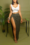 Olive Green Slacks Wrap Skirt