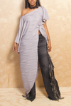 *Resort sage gray long asymmetrical off the shoulder blouse