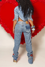 Denim Queen of hearts distressed jeans