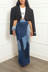 *Denim patchwork mermaid long pencil skirt