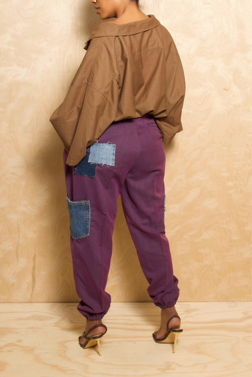*Purple denim pocketed elastic waist jogger slacks (XS/S)