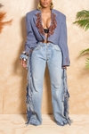 *Pretty Blue Crop Blazer w/Brown Hand-Beaded Embellishment M/L