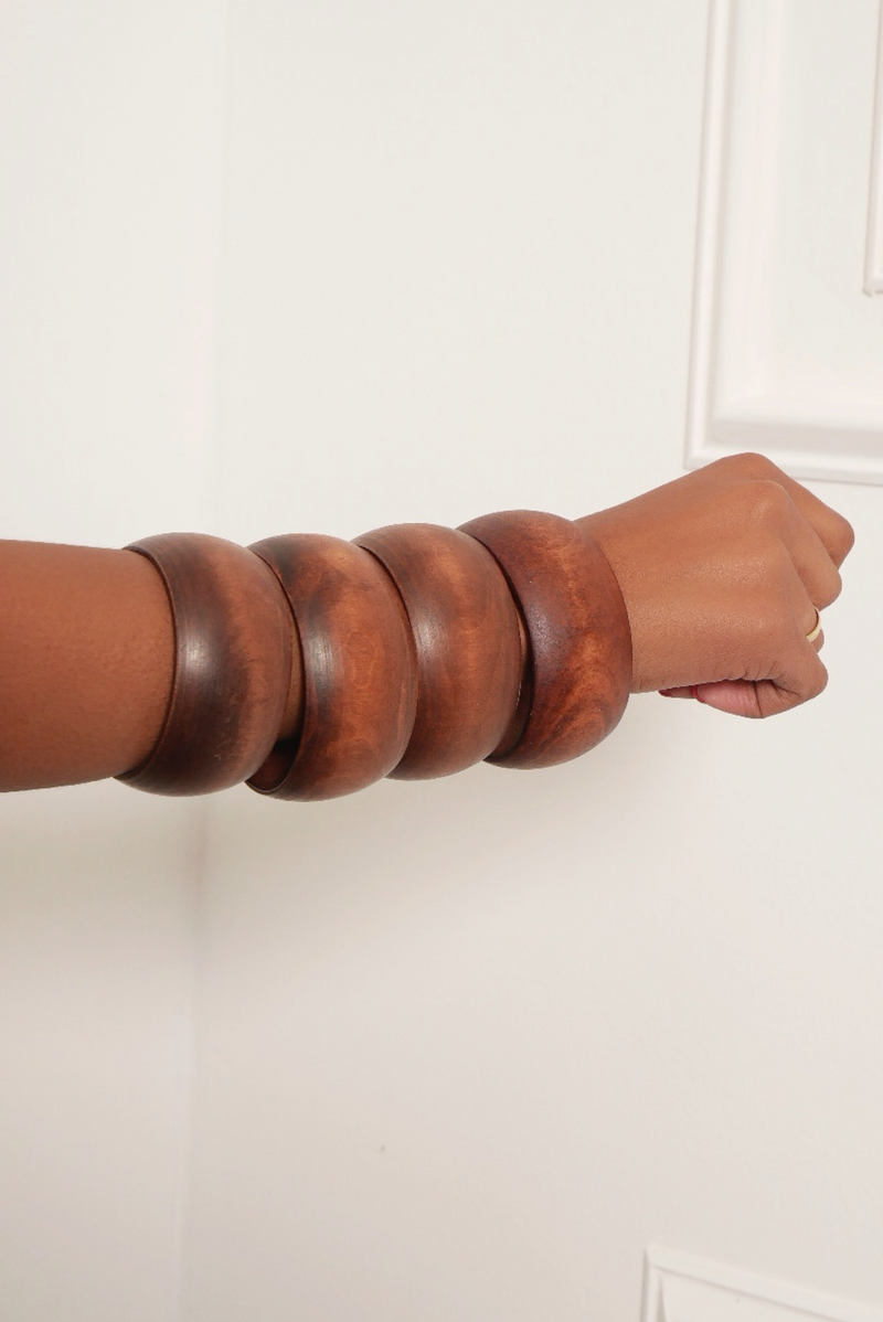 Melanin Brown wooden Big Thick 4 Stacked Bangles Bracelets