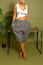 Gray Plaid elastic Bermuda Shorts