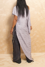 *Resort sage gray long asymmetrical off the shoulder blouse