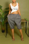 Gray Plaid elastic Bermuda Shorts