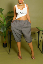 Gray Plaid elastic Bermuda Shorts