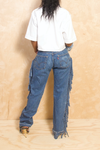 *Dark Blue Denim Distressed Wide Leg Fringe Jeans - 32/35