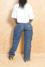 *Dark Blue Denim Distressed Wide Leg Fringe Jeans - 32/35