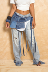 *Blue Patchwork Denim fringe wrap skirt - FINAL SALE