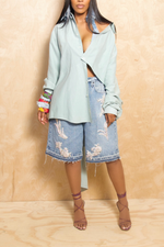 *Light Blue cut off boyfriend button-up shirt L