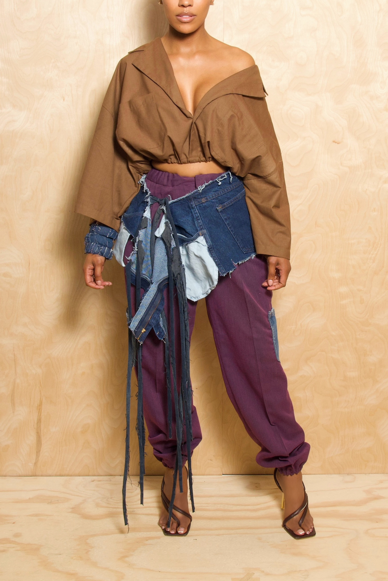 *Purple denim pocketed elastic waist jogger slacks (XS/S)