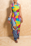 *Floral vintage leg split dress blouse (S) - FINAL SALE