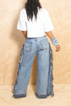 *Light Blue Wide Leg Fringe Jeans