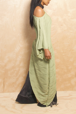 *Resort tea green long asymmetrical off the shoulder blouse