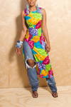 *Floral vintage leg split dress blouse (S) - FINAL SALE