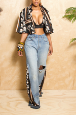 Black African Heritage crop top button up