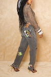 Ashy Black Grey Denim Cheetah Patchwork Levi upcycled jeans