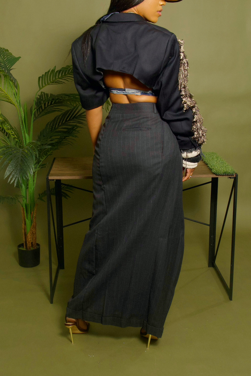Charcoal Pinstripe Slacks Wrap Skirt