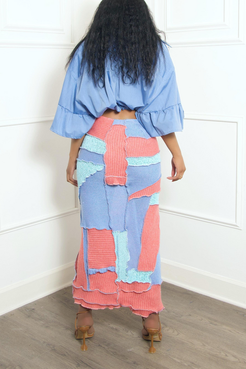 Blue Coral Mix Split Upcycled Sweater Skirt