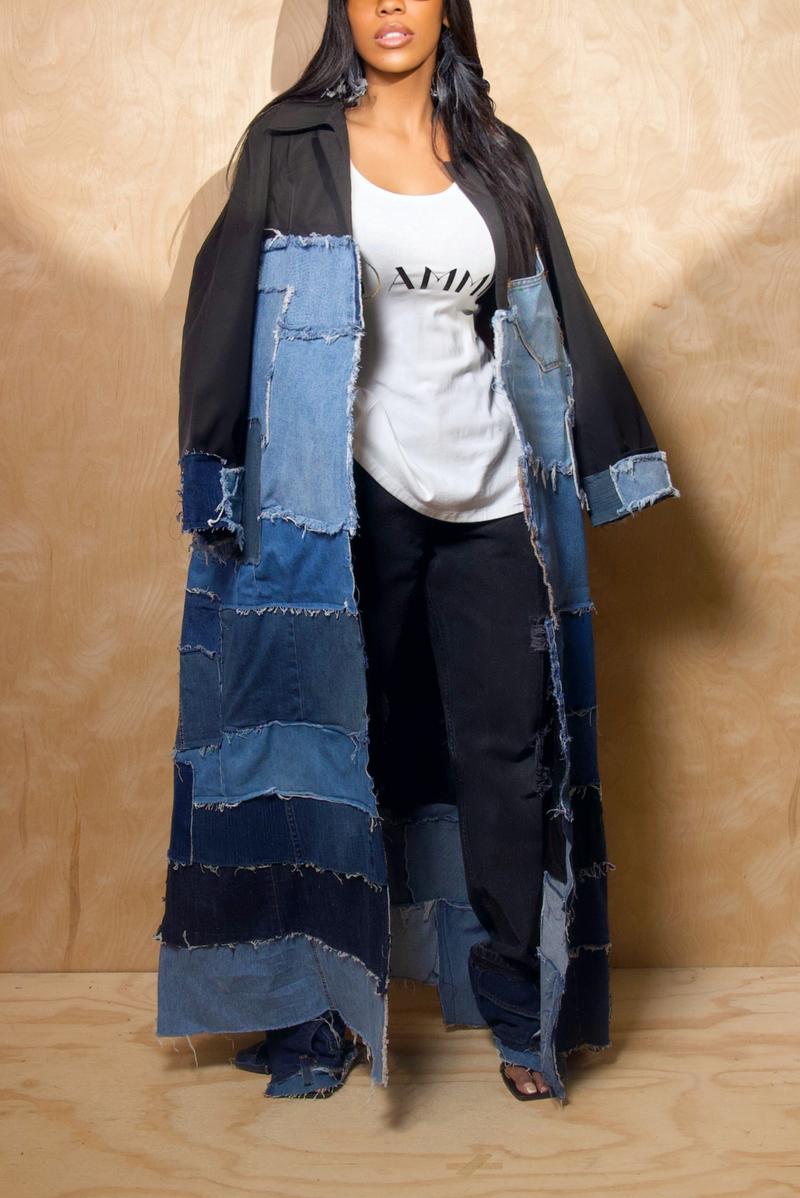 Ameri デニムコートFAKE LAYERED DENIM LONG COAT Upcycled Long Denim 