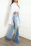 Soft baby blue Button up Split Crossover Shirt vintage