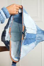 Denim patchwork Dungaree hook oversized Clutch