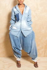 Light denim patchwork harem pants