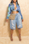 *Blue Swirl vintage print long sleeve crop jacket  Small