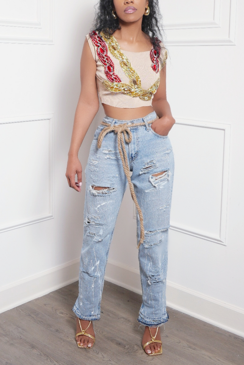 Handcrafted Painted  Distressed ripped Heart Levi jeans