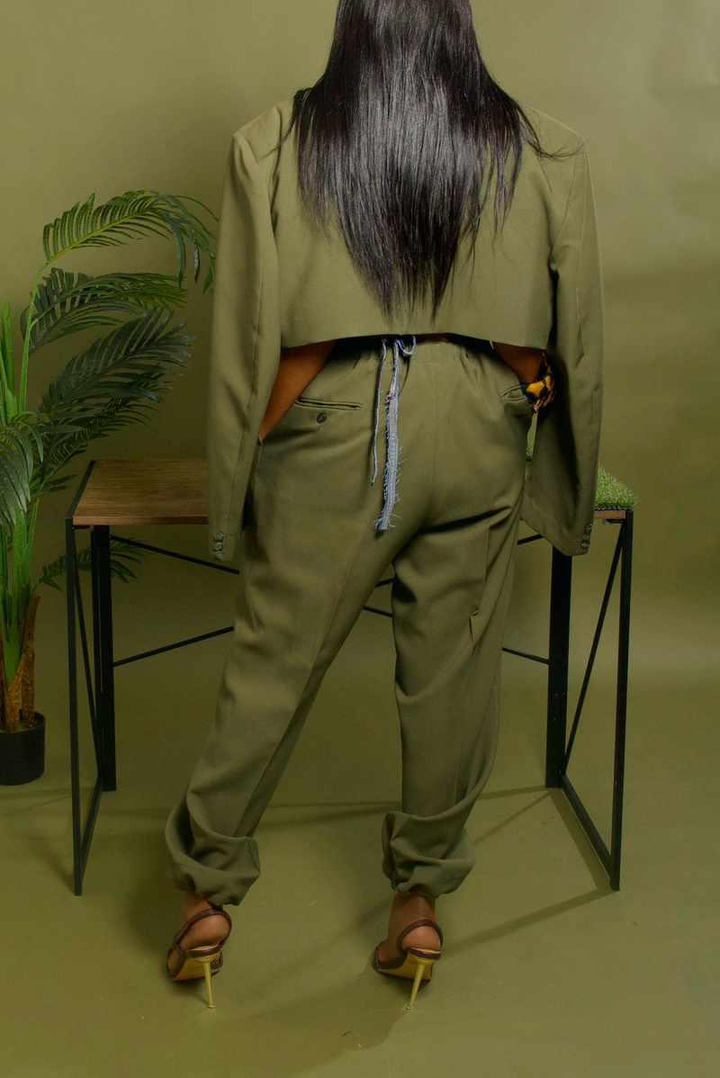 Light olive green jogger crop blazer set