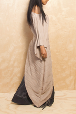 *Resort taupe long asymmetrical off the shoulder blouse