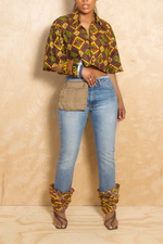 Rasta African crop top button up