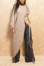 *Resort taupe long asymmetrical off the shoulder blouse