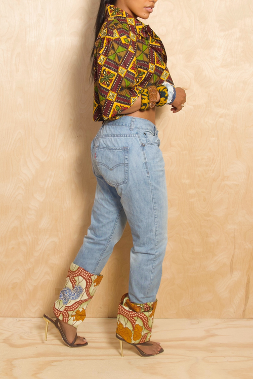 Green Octopus light denim cuff jeans