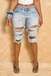 *Light Blue Tiger Ripped Shorts (30) - FINAL SALE