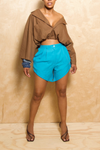 *Cyan asymmetrical v shape loose shorts (S)