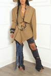 Peanut butter Vintage Two piece suit Denim fringe